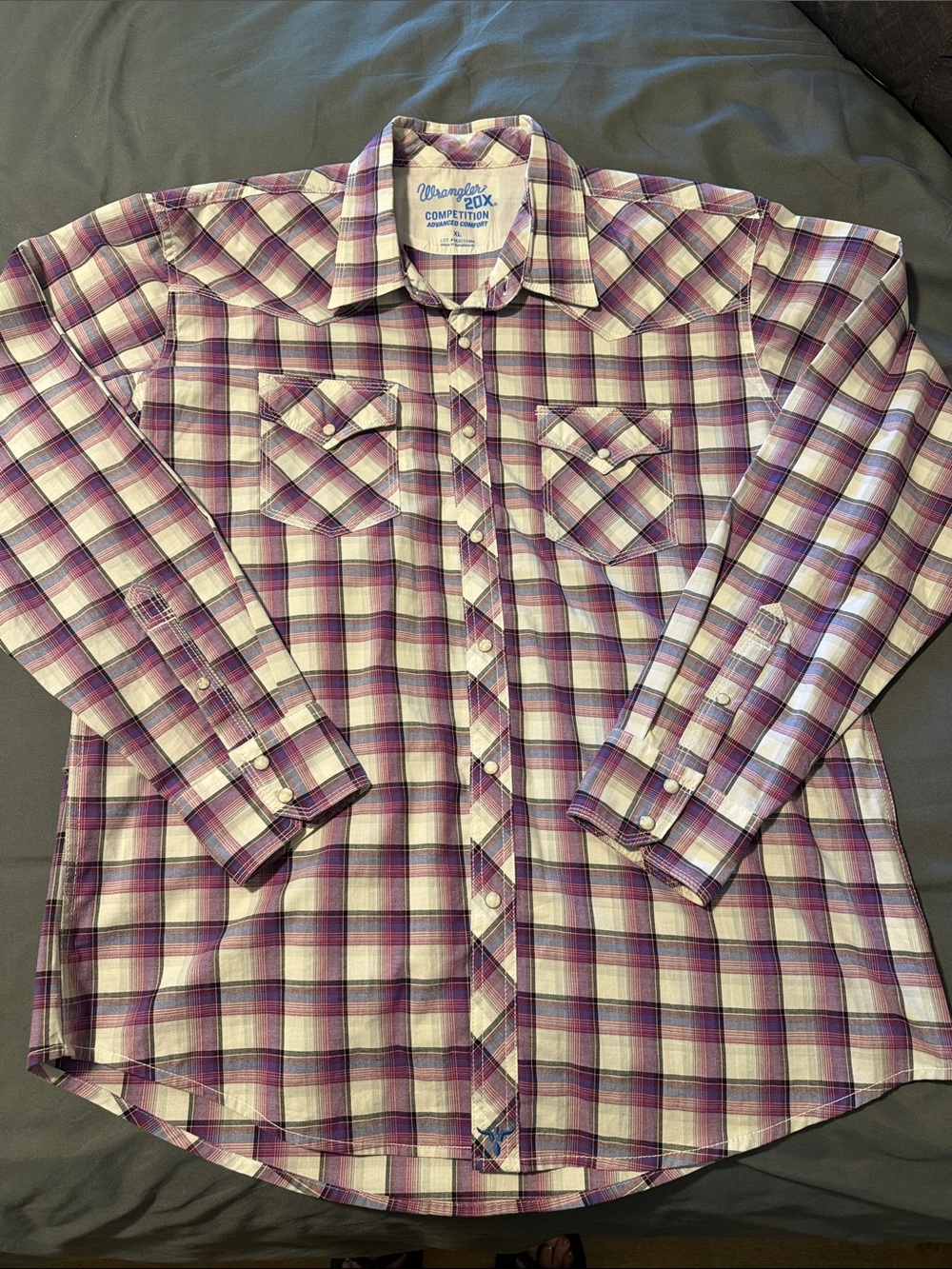 Wrangler Purple Plaid Button-Down Western Shirt